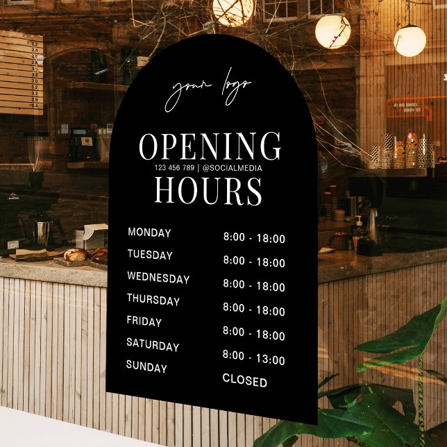 Minimal Black Arch Business Logo Opening Times (Use it for your coffee shop, boutique, salon or office)