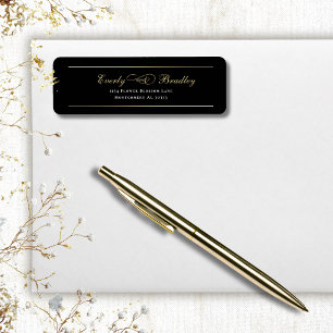 Minimal Black Background White Gold Chic Address Return Address Label