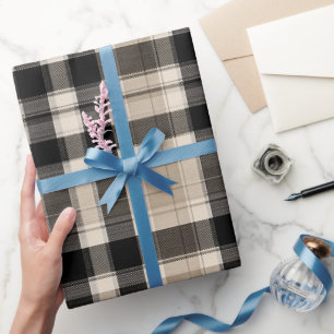 Minimal Black Beige Fine Check Sand Plaid Pattern Wrapping Paper