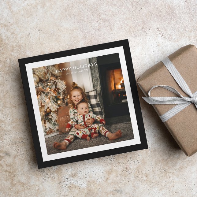 Minimal Black Bold Square Border 1 Photo Christmas Holiday Card (Creator Uploaded)