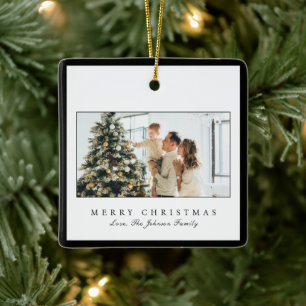 Minimal Black Border Photo Elegant Christmas Ceramic Ornament