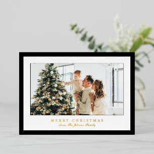 Minimal Black Border Photo Elegant Christmas Foil Holiday Card