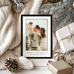 Minimal Black Border Photo Elegant Christmas Holiday Card