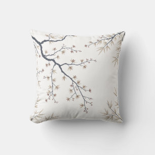 Minimal Black Botanical Branch Throw Pillow