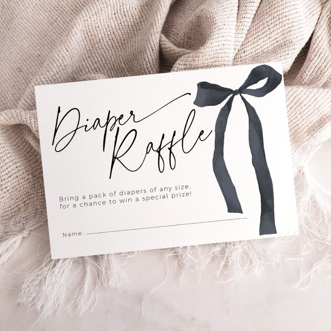 Minimal Black Bow Diaper Raffle Ticket Baby Shower Enclosure Card (Creator Uploaded)