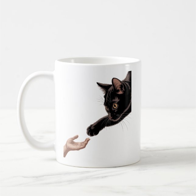 Minimal Black Cat & Human Connection Coffee Mug (Left)