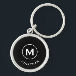 Minimal Black Classic Monogram Key Ring<br><div class="desc">Minimal monogrammed round keychain feature a black background with your initial and name in classic block typography in white for a simple classic professional look.</div>