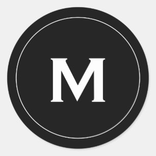 Minimal Black Classic Monogram Medallion Round Sticker