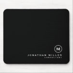 Minimal Black Classic Monogram Mouse Pad<br><div class="desc">Minimalist monogram design with classic block monogram medallion in a classic font with personalised name and title below on a simple black background. Personalise for your custom use.</div>