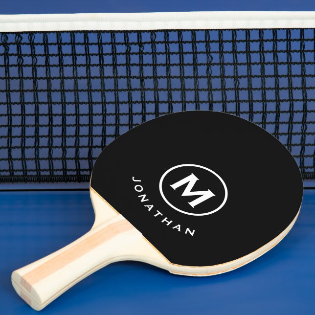 Minimal Black Classic Monogram Name Ping Pong Paddle (Insitu)