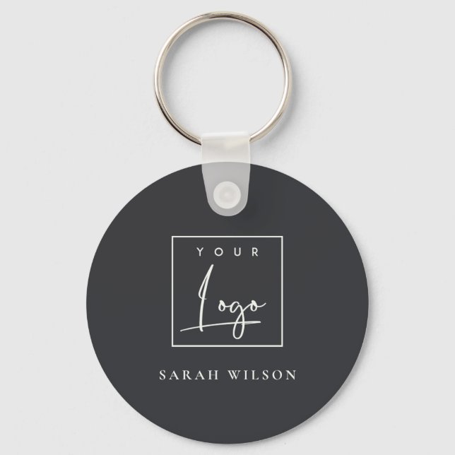 Minimal Black Custom Promotional Business Logo Key Ring (Front)