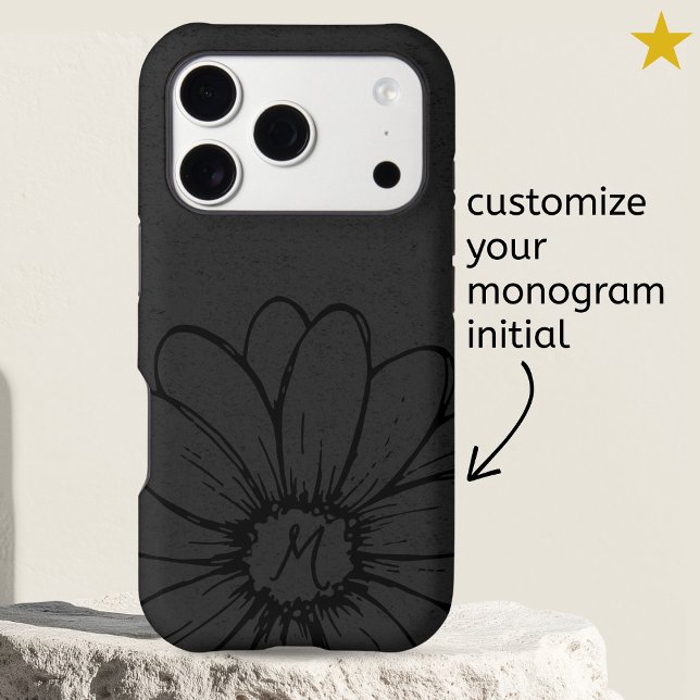 Minimal Black Daisy Flower Drawing Monogram  (Creator Uploaded)