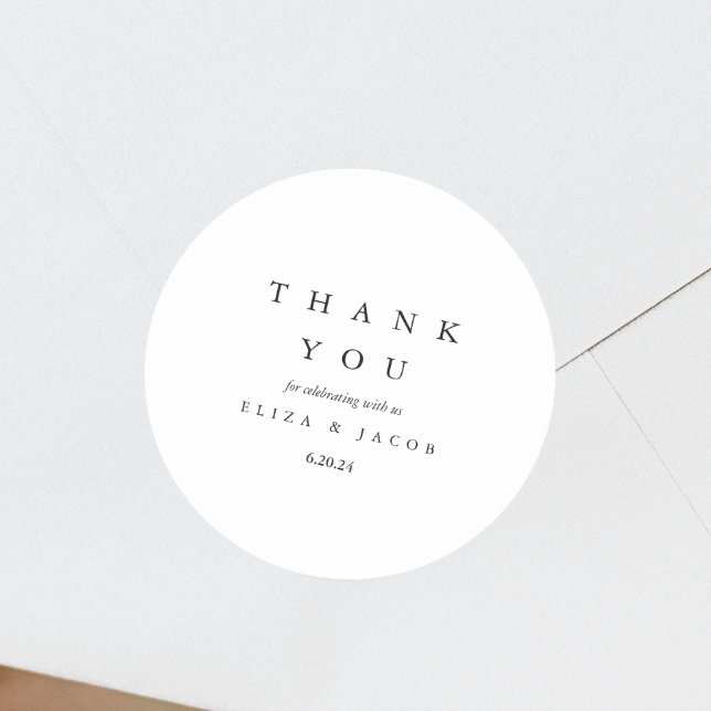 Minimal Black Elegant Wedding Thank You Classic Round Sticker (Creator Uploaded)