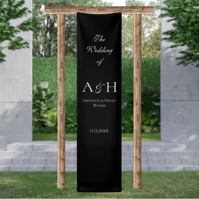 Minimal Black Fabric Wedding Welcome Banner ( Fabric Wedding Welcome Sign Banners)
