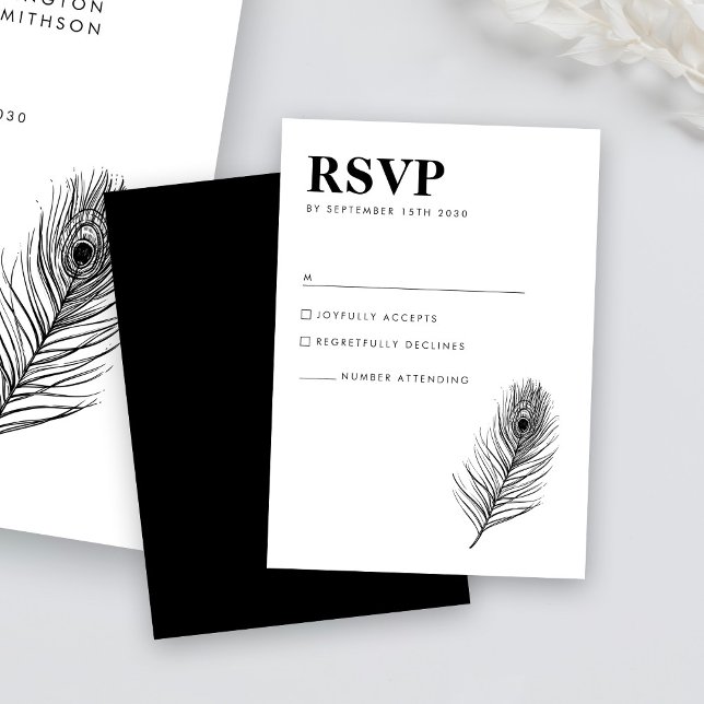Minimal Black Feather Wedding RSVP Card (Creator Uploaded)