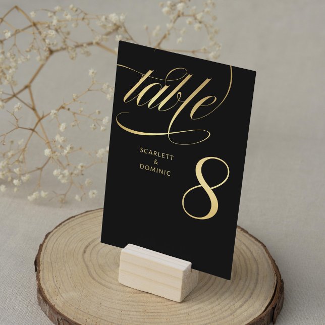 Minimal Black Foil Script Wedding Table Number (Creator Uploaded)