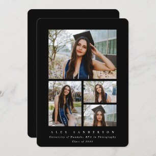 Minimal Black Frame 4 Photo Graduation Announcement