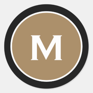 Minimal Black Gold Classic Monogram Classic Round Sticker