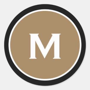 Minimal Black Gold Classic Monogram Classic Round Sticker