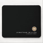 Minimal Black Gold Classic Monogram Mouse Pad<br><div class="desc">Minimalist monogram design with classic block gold monogram medallion in a classic font with personalised name and title below on a simple black background. Personalise for your custom use.</div>