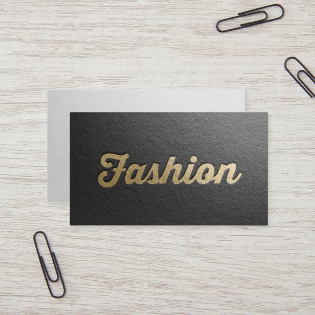 Minimal Black & Gold Embossed Text Fashion Stylist Business Card (Front/Back In Situ)