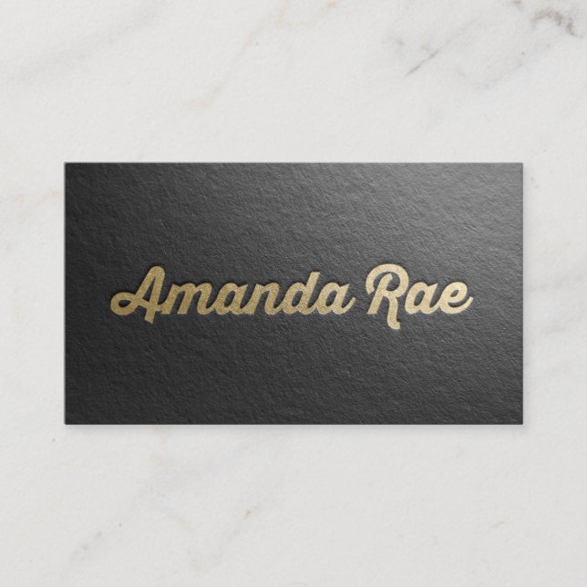 Minimal Black & Gold Embossed Text Fashion Stylist Business Card (Front)