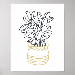 Minimal Black Gold Mustard  Basket Potted Plant Poster
