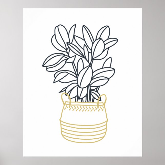 Minimal Black Gold Mustard  Basket Potted Plant Poster (Front)