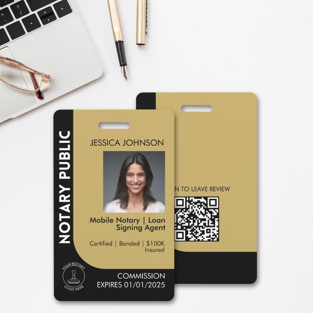 Minimal Black & Gold Notary Logo Photo QR Badge ID Badge (Creator Uploaded)