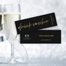 Minimal Black Gold Script Event Drink Voucher Card