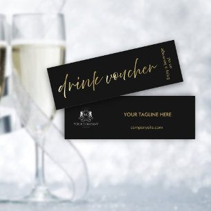 Minimal Black Gold Script Event Drink Voucher Card