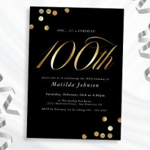 Minimal Black Gold Surprise 100th Birthday Party
