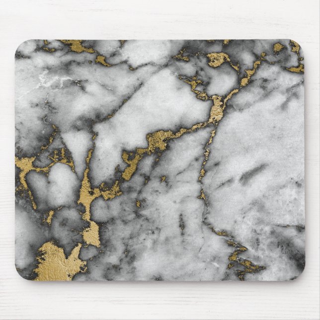 Minimal Black Grey Black Gold White  Marble Mouse Pad (Front)