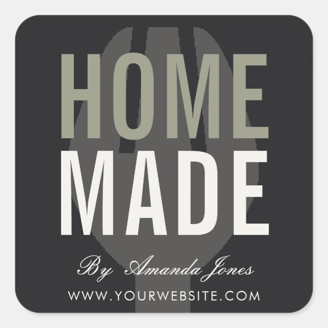 MINIMAL BLACK GREY FORK CHEF COOKING HOMEMADE SQUARE STICKER (Front)