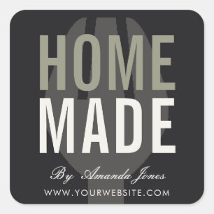 MINIMAL BLACK GREY FORK CHEF COOKING HOMEMADE SQUARE STICKER
