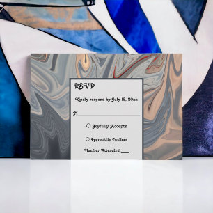 Minimal Black Grey Terracotta Abstract Art Wedding RSVP Card