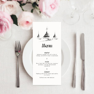 Minimal Black Hand Drawn Trees Christmas Dinner Menu
