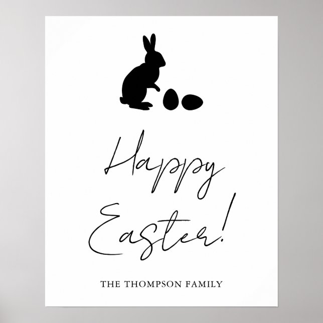 Minimal Black Happy Easter With Bunny Silhouette Poster (Front)