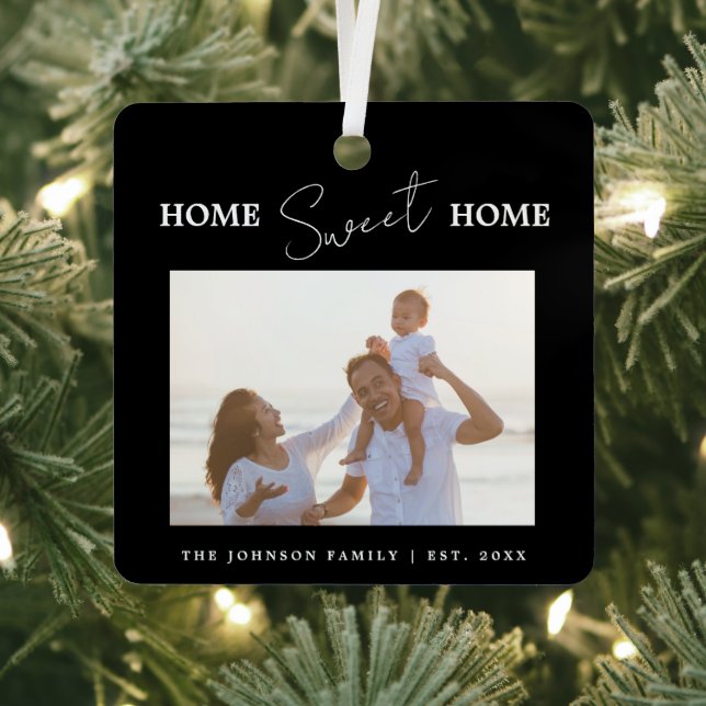 Minimal Black Home Sweet Home Photo Metal Tree Decoration (Insitu)