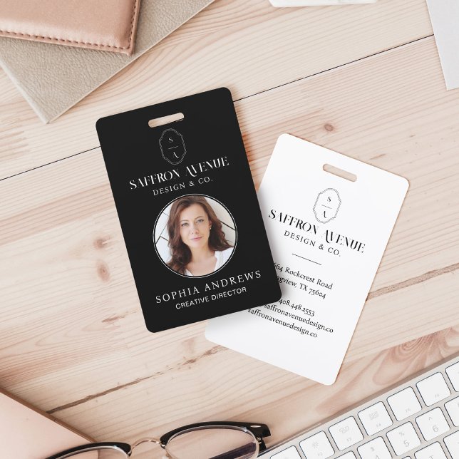 Minimal Black ID Custom Monogram Logo & Photo ID Badge (Creator Uploaded)