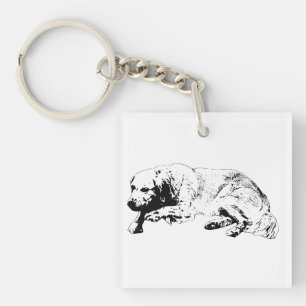 Minimal Black Ink Dog Keychain For Strong Calm Day