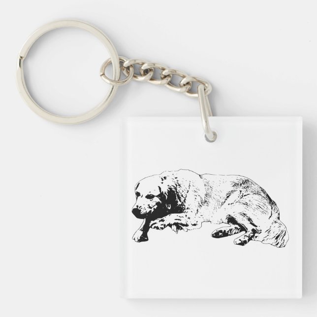 Minimal Black Ink Dog Keychain For Strong Calm Day (Front)