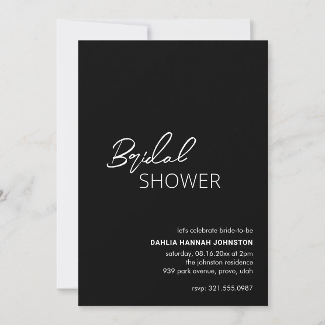 Minimal Black Modern Bridal Shower Invitation (Front)