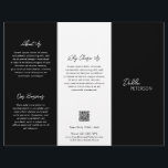 Minimal Black Modern Business Brochure<br><div class="desc">Modern and professional black trifold brochure flyer featuring a simple and minimal design with your name in an elegant script and contemporary sans serif font. The template includes several divided sections for your services in a minimalist layout. The back has your contact info and optional QR code. If you prefer,...</div>