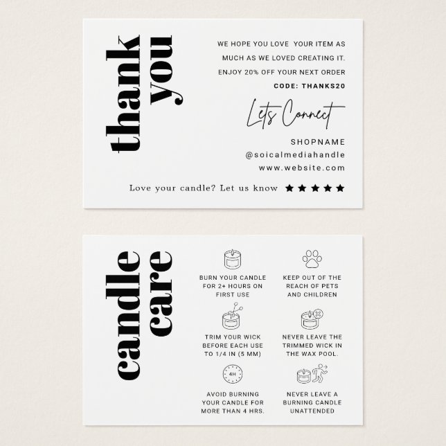 Minimal Black Modern Candle Thank You Care (Front & Back)