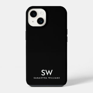 Minimal Black Modern Initial Monogram iPhone 14 Case