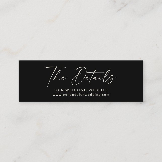 Minimal Black Modern Script Wedding Website Card (Front)