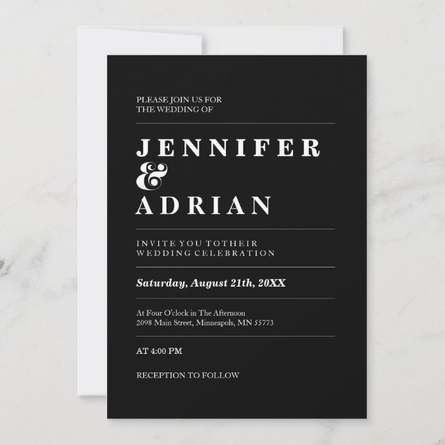 Minimal Black ﻿Modern Simple Wedding Invitations (Back)
