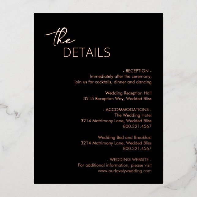 Minimal Black Modern Wedding Foil Enclosure Card (Front)