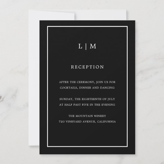 Minimal Black Monogram Simple Elegant Wedding Invitation (Front)